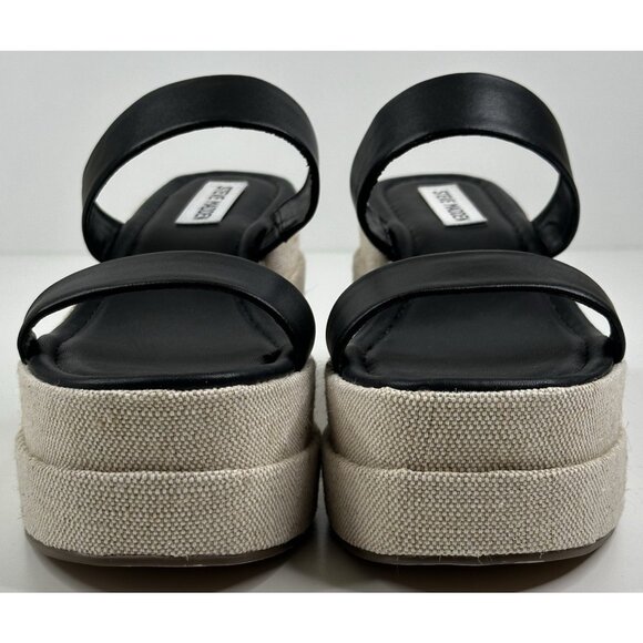 Steve Madden Merrcer Platform Slide Wedge Sandal Black Leather Womens 8M New - Picture 3 of 9